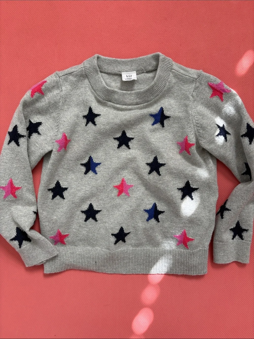 GAP Gray Sweater with Pink, Navy, and Black Stars